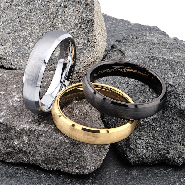 5mm White Tungsten Carbide Brushed Curved With Polished Edges Wedding Band Ring. Choice of Gold Plated, Black Plated or White Tungsten