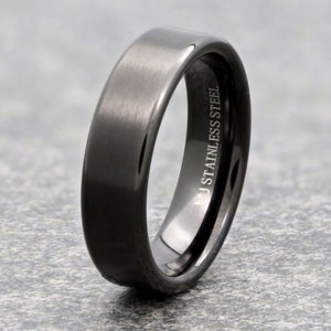 Black Plated Stainless Steel Brushed Style Ring Super Popular and Comfortable rounded edges 4, 6 or 8mm width 6mm Pipe