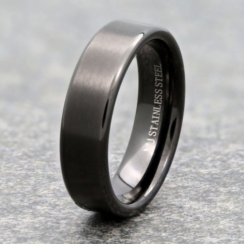 Black Plated Stainless Steel Brushed Style Ring Super Popular and Comfortable rounded edges 4, 6 or 8mm width 6mm Pipe