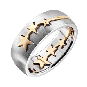 Stainless Steel Gold Stars Puzzle Ring 2 parts 8mm Brushed ring polished stars imagem 6
