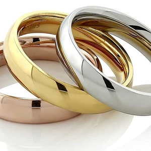 18k Gold Plated, Rose Gold or Polished Stainless Steel 4mm OR 6mm Wedding Ring Classic Half Dome Band. Free Engraving