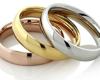 18k Gold Plated, Rose Gold or Polished Stainless Steel 4mm OR 6mm Wedding Ring Classic Half Dome Band. Free Engraving
