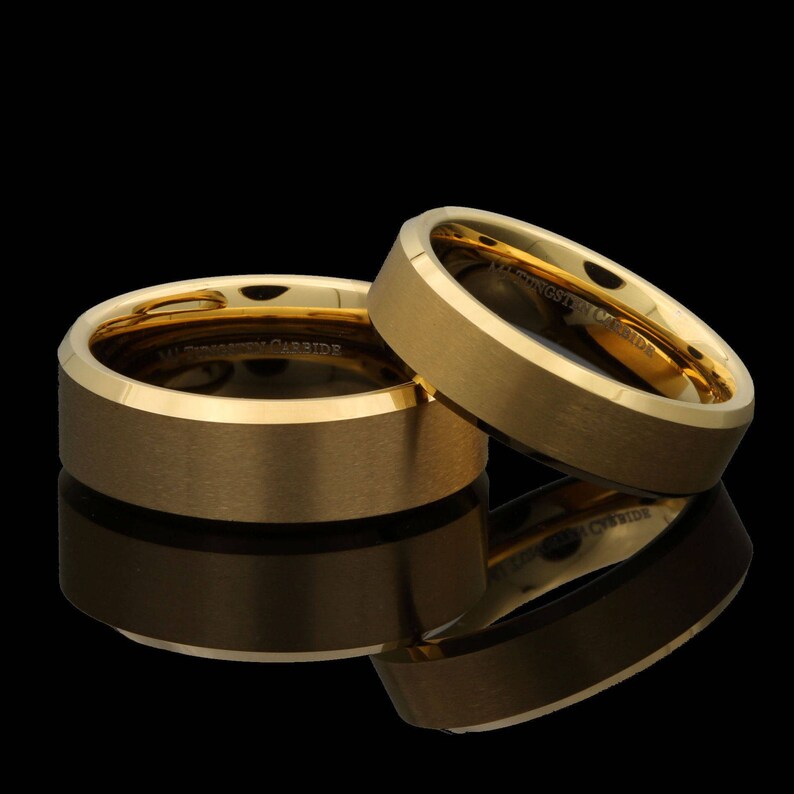 6mm or 8mm Brushed Gold Plated Tungsten Carbide Band Polished Etsy