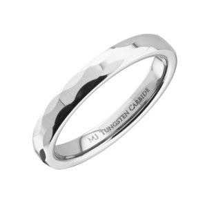 Polished Tungsten Carbide Ring with Geometric Multi Faceted Design 3mm width. Free Laser Engraving image 5