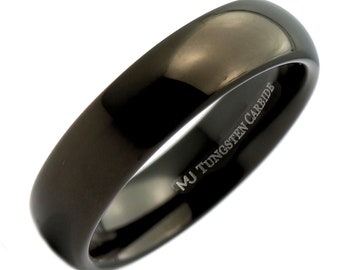 Black Plated 6mm or 8mm Tungsten Carbide Classic Wedding Band Ring. Free Laser Engraving.