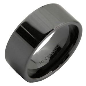 Alliance en céramique noire ou blanche de 4, 6, 8 ou 10 mm de large, bague polie haute coupe tuyau. Choix populaire 10mm Black