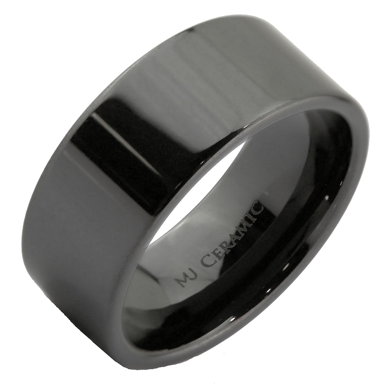 Zwart of wit keramiek 4, 6, 8 of 10 mm breedte trouwring platte pijp gesneden hoog gepolijste ring. Populaire keuze 10mm Black
