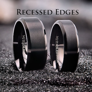 Stainless Steel Brushed Style Ring Super Popular and Comfortable rounded edges 4, 6 or 8mm width Black Plated image 3