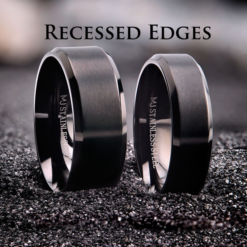 Stainless Steel Brushed Style Ring Super Popular and Comfortable rounded edges 4, 6 or 8mm width Black Plated image 3