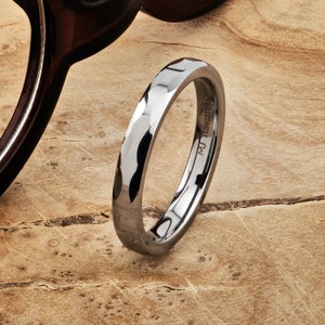 Polished Tungsten Carbide Ring with Geometric Multi Faceted Design 3mm width. Free Laser Engraving image 6