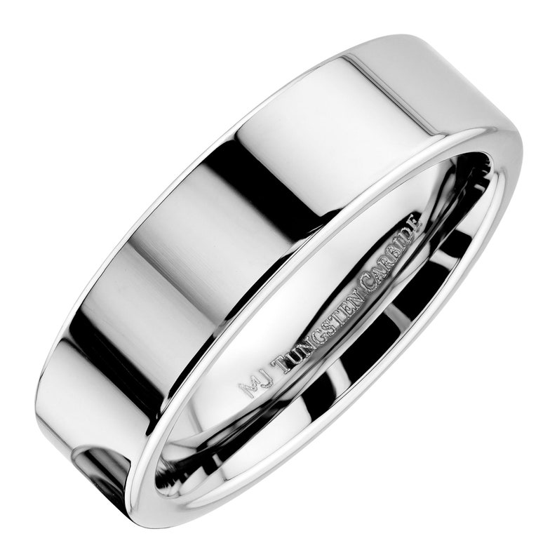 Flat Pipe Cut Tungsten Carbide Mirror Polished Wedding Ring Band. Free Inside Laser Engraving. 3mm 4mm 6mm or 8mm 6MM