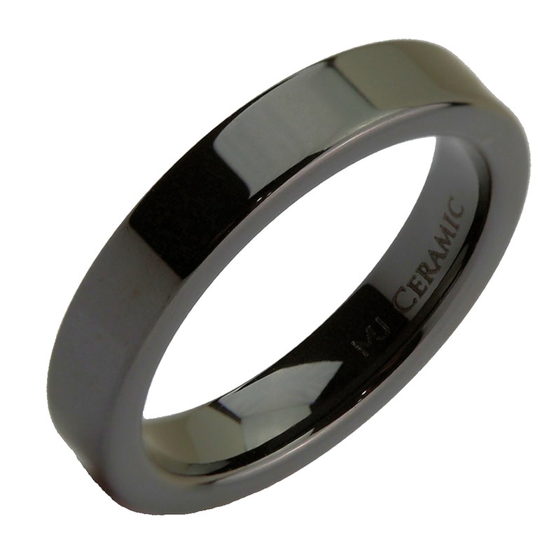 Zwart of wit keramiek 4, 6, 8 of 10 mm breedte trouwring platte pijp gesneden hoog gepolijste ring. Populaire keuze 4mm Black