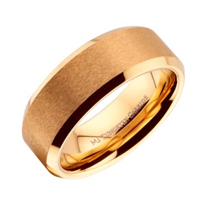 Brushed Gold Plated 6mm or 8mm Tungsten Carbide Band Ring. Choose from Flat or Grooved Center or Black Plated Band Design image 4