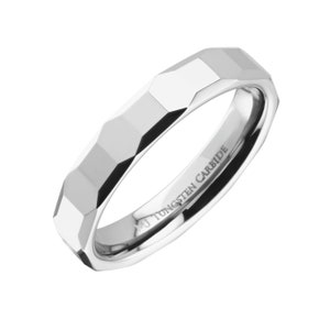 Polished Tungsten Carbide Ring with Geometric Multi Faceted Design 4mm width. Free Laser Engraving image 2