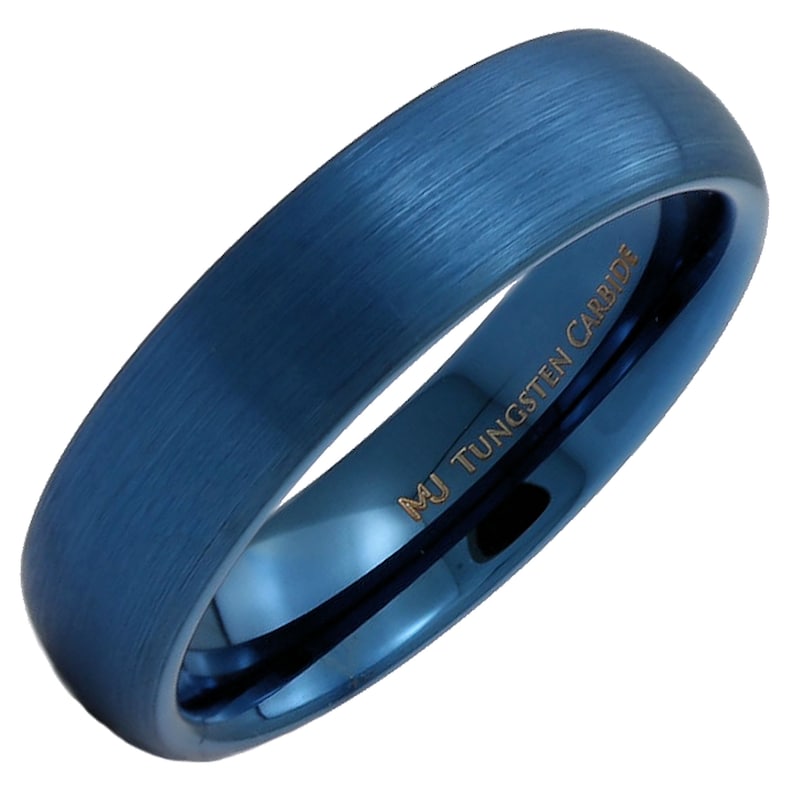 Dark Blue Tungsten Carbide Wedding Ring Brushed Finish Comfort Fit 6mm or 8mm 6mm