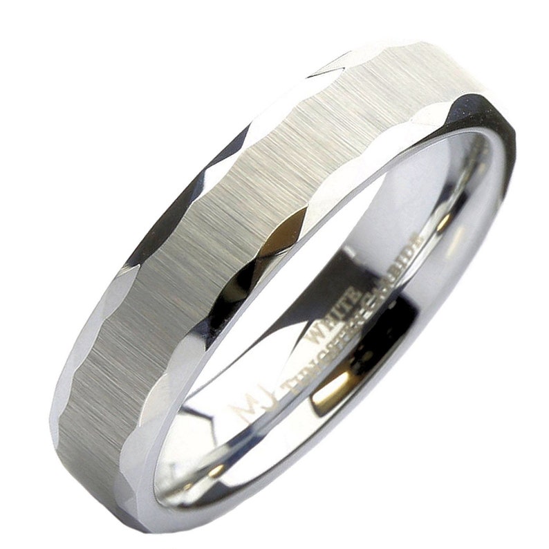 White Tungsten Carbide Wedding Band 5mm beautiful unique grooves Ring image 2