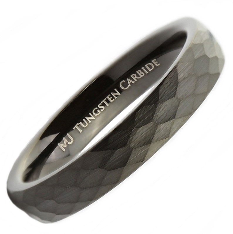 Black Plated brushed Hammered Honeycomb Pattern Tungsten Carbide Classic Wedding Band Ring. Free Laser Engraving. 4mm 6mm 8mm widths 4mm