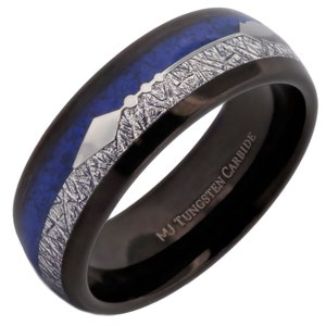 Lapis Lazuli and Meteorite Arrow Inlay Tungsten Carbide Ring 6mm or 8mmRose gold or polished Wedding band Beautiful Blue color image 8