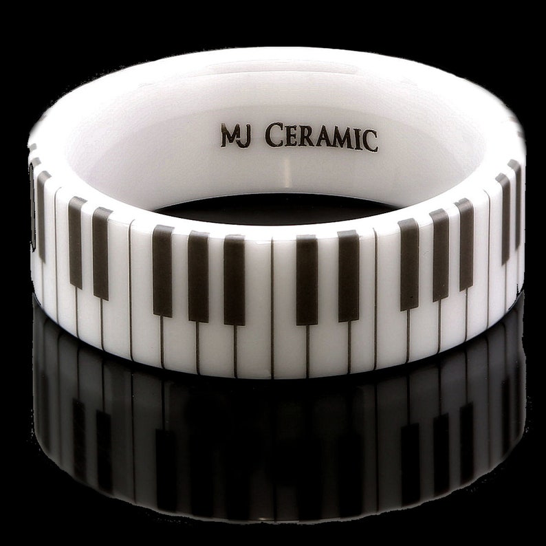 White Ceramic Piano Ring Classic High Polished Band Comfort Fit 6, 8 or 10mm wide Pipe or Dome style image 1