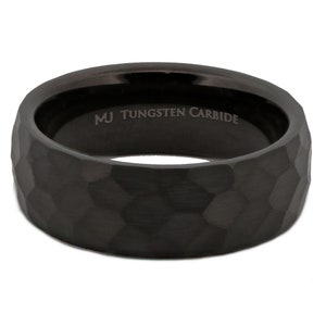 Tungsten Carbide 8mm Hammered Gold Plated or Black Obsidian Style Wedding Band, Comfort Fit, Laser Engraving included image 4