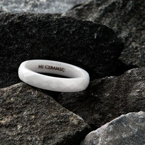 Honeycomb Faceted Ceramic Rings Black or White Comfort fit New Samples Limited avail image 7