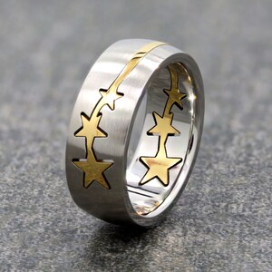 Stainless Steel Gold Stars Puzzle Ring 2 parts 8mm Brushed ring polished stars image 2
