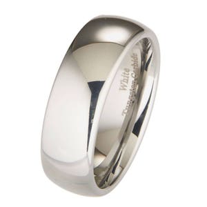 White Tungsten Carbide Ring Classic Mirror Polished Wedding Band Many widths available. Free Laser Engraving 8MM