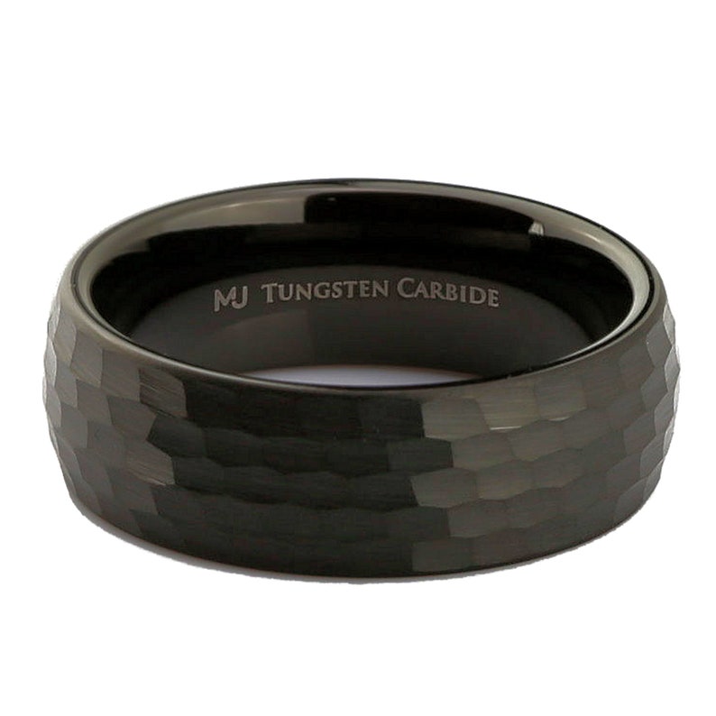 Black Plated brushed Hammered Honeycomb Pattern Tungsten Carbide Classic Wedding Band Ring. Free Laser Engraving. 4mm 6mm 8mm widths image 7