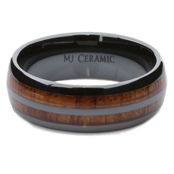 Barrel ceramic koa wood ring sale