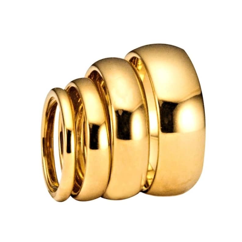 Various Width Gold Plated Polished Tungsten Carbide Wedding Ring Half Dome Band. Free Laser Engraving image 2