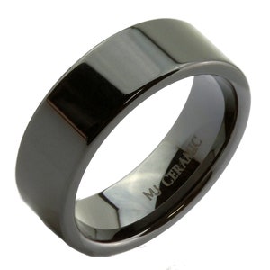 Zwart of wit keramiek 4, 6, 8 of 10 mm breedte trouwring platte pijp gesneden hoog gepolijste ring. Populaire keuze 8mm Black