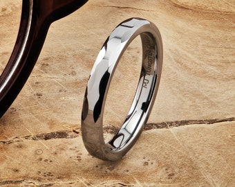 Polished Tungsten Carbide Ring with Geometric Multi Faceted Design 3mm width. Free Laser Engraving