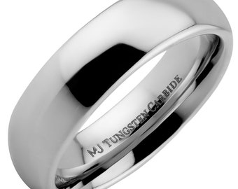 Mirror Polished Comfort Fit Ring Tungsten Carbide Wedding Band. Choose from 2mm to 10mm Widths. Free Inside Laser Engraving