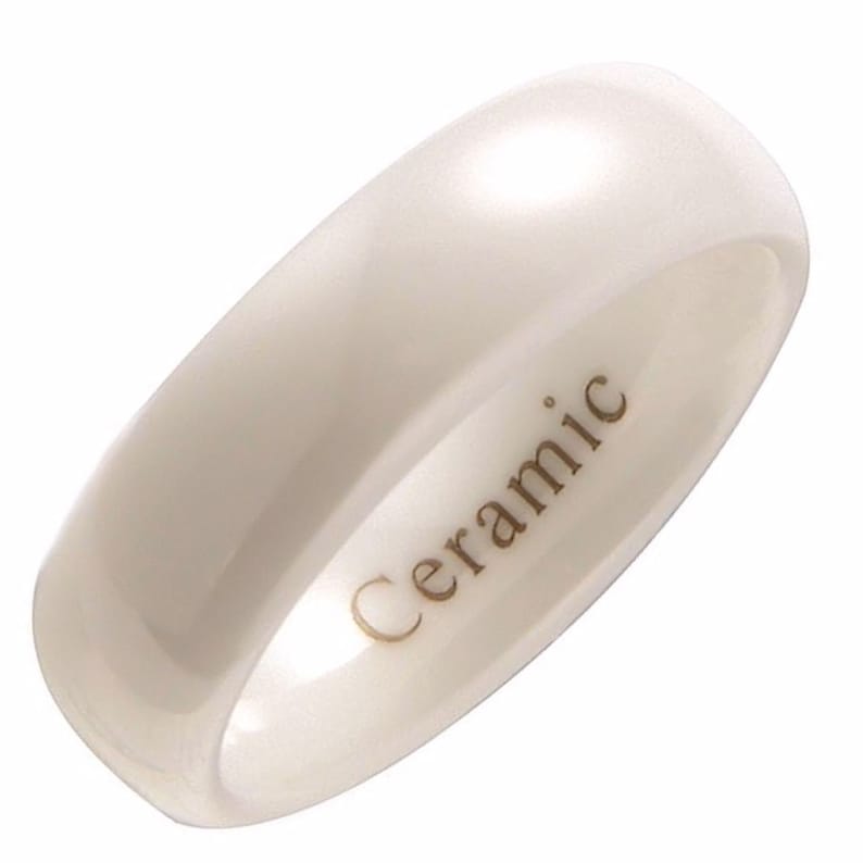 White Ceramic 3, 4, 6, 8 or 10mm Wedding Ring Classic High Polished Band image 8