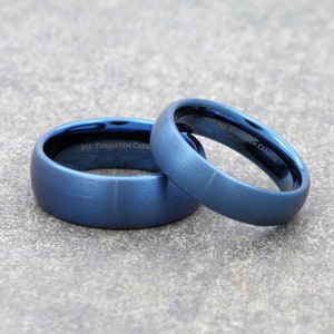 Dark Blue Tungsten Carbide Wedding Ring Brushed Finish Comfort Fit 6mm or 8mm image 1