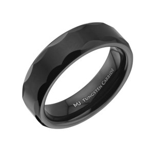 Black Plated Tungsten Carbide Ring with Geometric Multi Faceted Design 6mm width. Free Laser Engraving image 2