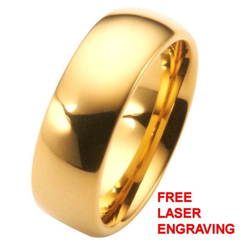 Various Width Gold Plated Polished Tungsten Carbide Wedding Ring Half Dome Band. Free Laser Engraving image 9