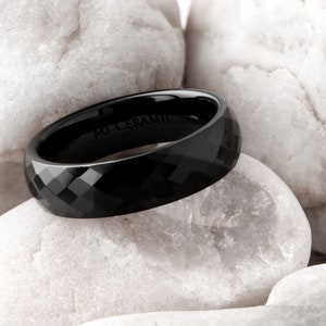 Honeycomb Faceted Ceramic Rings Black or White Comfort fit New Samples Limited avail image 6