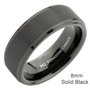 Brushed Tungsten Carbide Ring Wedding Band Polished Solid Black or Silver Edges Comfort Fit Free Engraving image 6