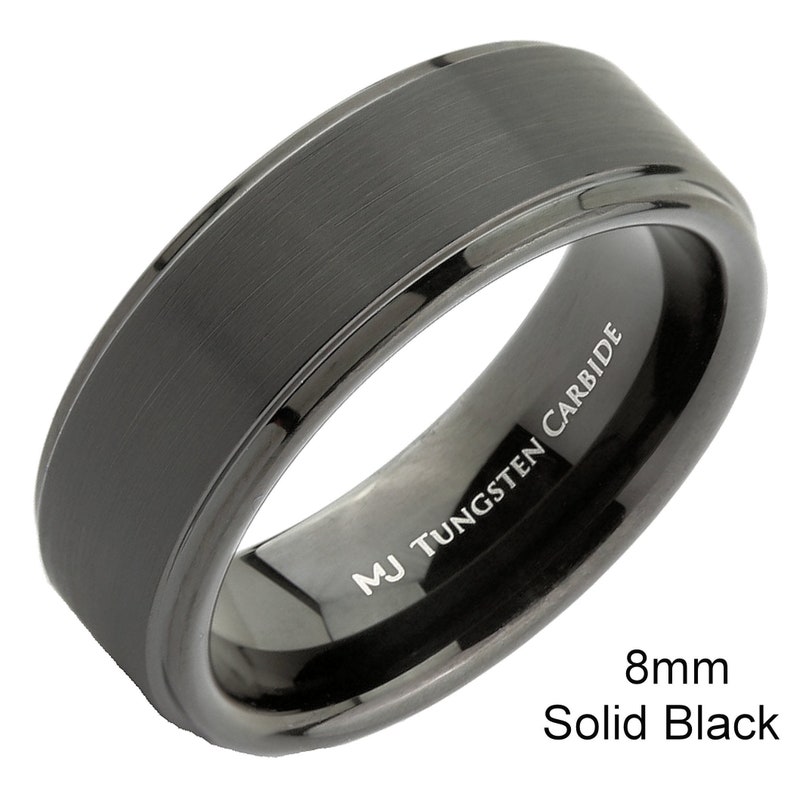 Brushed Tungsten Carbide Ring Wedding Band Polished Solid Black or Silver Edges Comfort Fit Free Engraving image 6