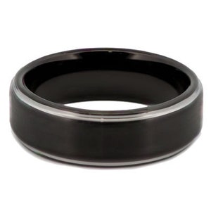Brushed Tungsten Carbide Ring Wedding Band Polished Solid Black or Silver Edges Comfort Fit Free Engraving image 10