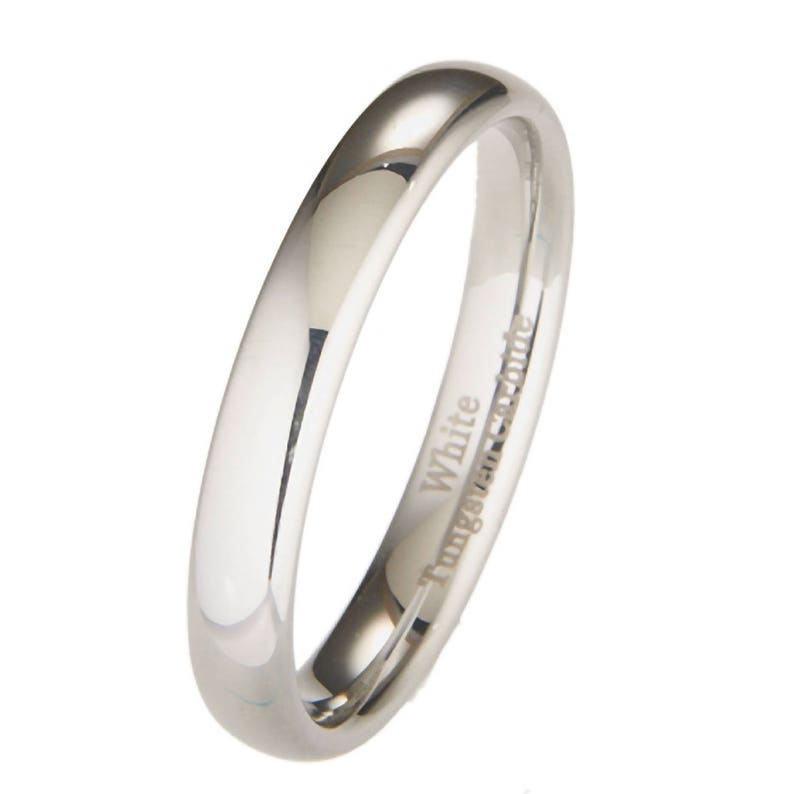 White Tungsten Carbide Ring Classic Mirror Polished Wedding Band Many widths available. Free Laser Engraving 3MM