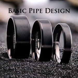 Stainless Steel Brushed Style Ring Super Popular and Comfortable rounded edges 4, 6 or 8mm width Black Plated