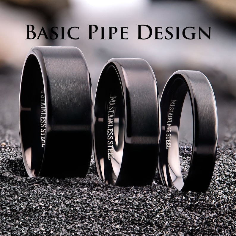 Black Plated Stainless Steel Brushed Style Ring Super Popular and Comfortable rounded edges 4, 6 or 8mm width image 2