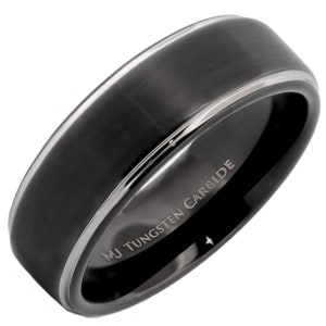 Black Tungsten Carbide Wedding Band Matte Finish with Gold, Rose Gold, Polished and Solid Black Edges Ring. 6mm or 8mm width FREE ENGRAVING 8mm-Silver Edge