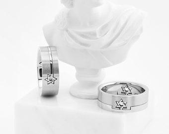 Star of David Puzzle Ring 316L Surgical Grade Stainless Steel 8mm. unique 2 part design