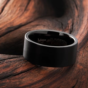 Brushed Black Plated 9mm Tungsten Carbide Pipe Cut Wedding Band Ring. FREE LASER ENGRAVING image 2