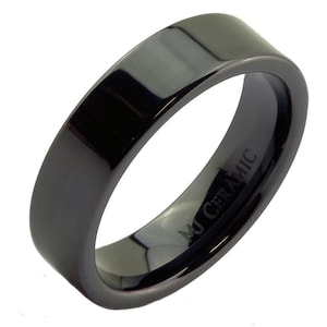 Alliance en céramique noire ou blanche de 4, 6, 8 ou 10 mm de large, bague polie haute coupe tuyau. Choix populaire 6mm Black