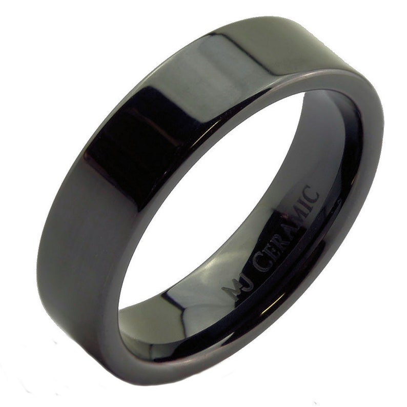 Zwart of wit keramiek 4, 6, 8 of 10 mm breedte trouwring platte pijp gesneden hoog gepolijste ring. Populaire keuze 6mm Black