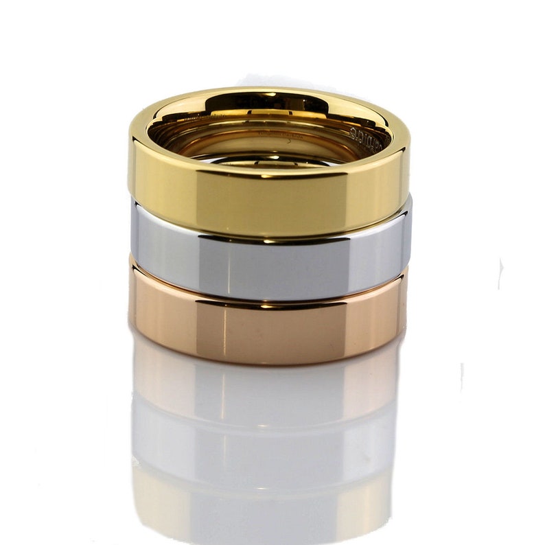 5mm Flat Pipe Cut Tungsten Carbide Mirror Polished Wedding Ring Band. Gold, Rose Gold and White image 6